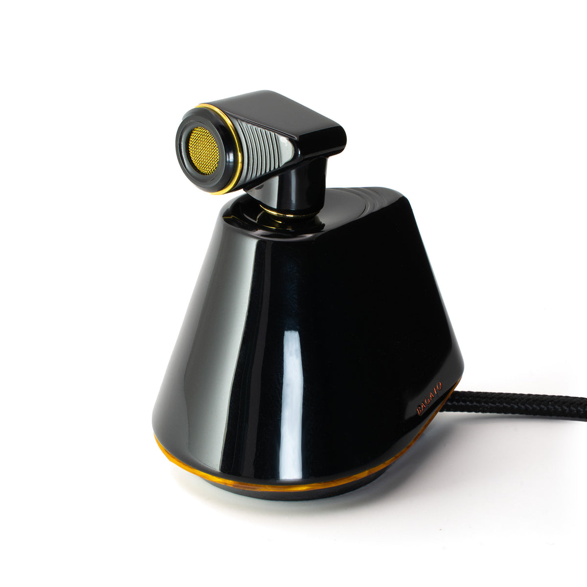 BAGATO microphone on the desktop stand with the capsule grille facing forward