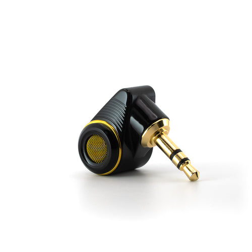 Close-up of the BAGATO microphone capsule and gold-plated 3.5 mm connector